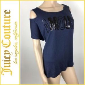 🛍 JUICY Couture Large Navy Tee sequined AMOUR EUC